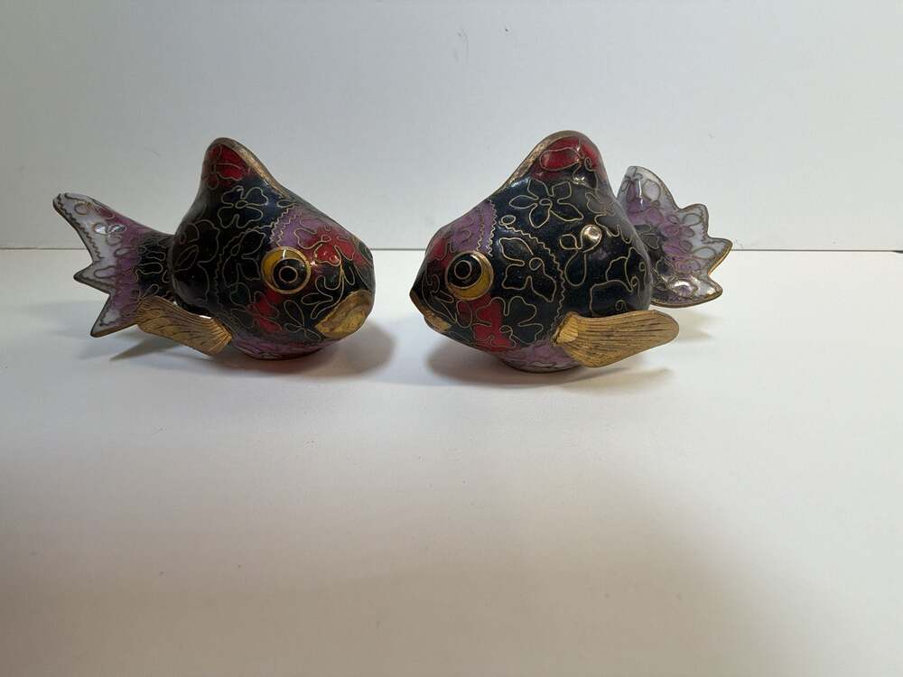 Vintage Cloisonné Enamel‎ Goldfish Figurine Pair